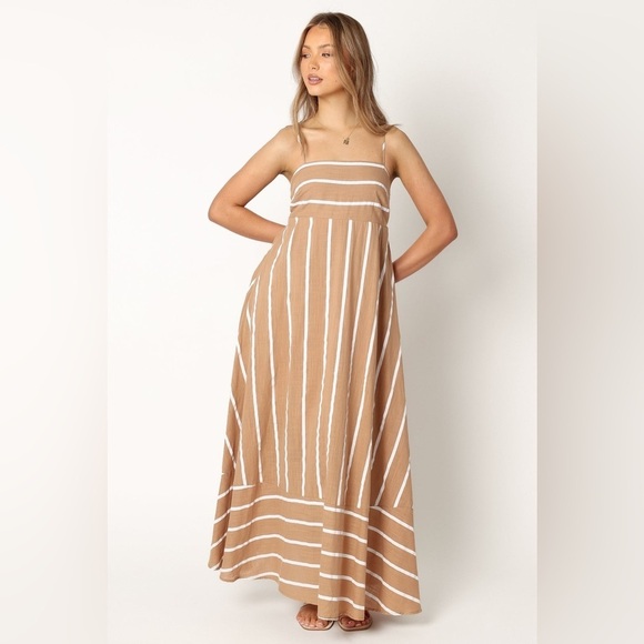 PETAL & PUP BREA MAXI DRESS - TAN STRIPE S B1785 - Picture 2 of 9